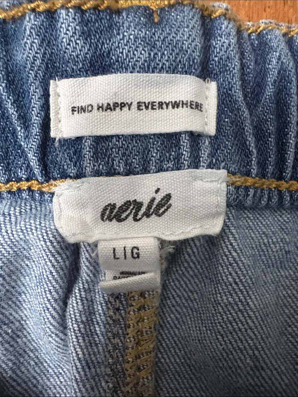 Aerie Denim Shorts Large Light Wash High Rise Patch Pocket Jean Shorts